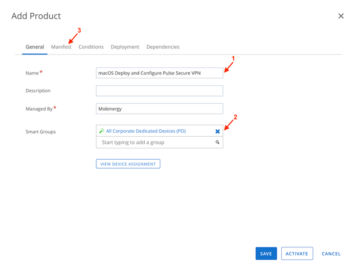 Click manifest tab